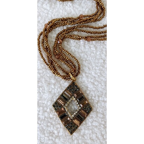 Boho Chic Handcrafted Rhinestone Pendant Metallic Seed Bead Necklace  17-19.5 in - Picture 6 of 6